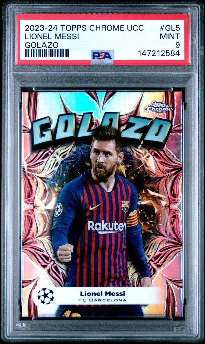 2023 #GL5 Lionel Messi PSA 9 Topps Chrome UEFA Club Competitions Golazo