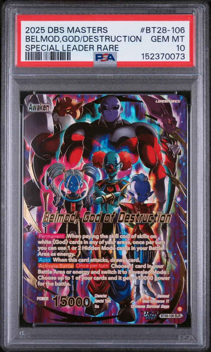 2025 #BT28-106 Belmod/Belmod, God of Destruction PSA 10 Dragon Ball Super Card Game Masters Series 28 Prismatic Clash
