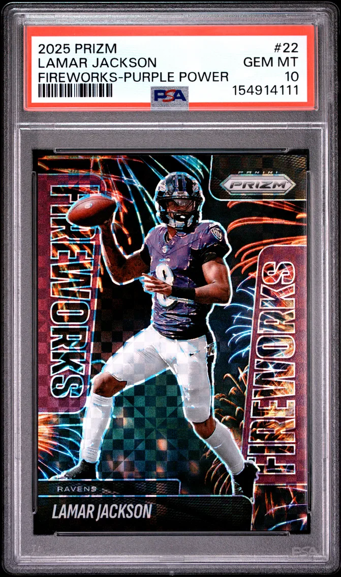 2025 #22 Lamar Jackson PSA 10 Panini Prizm Fireworks