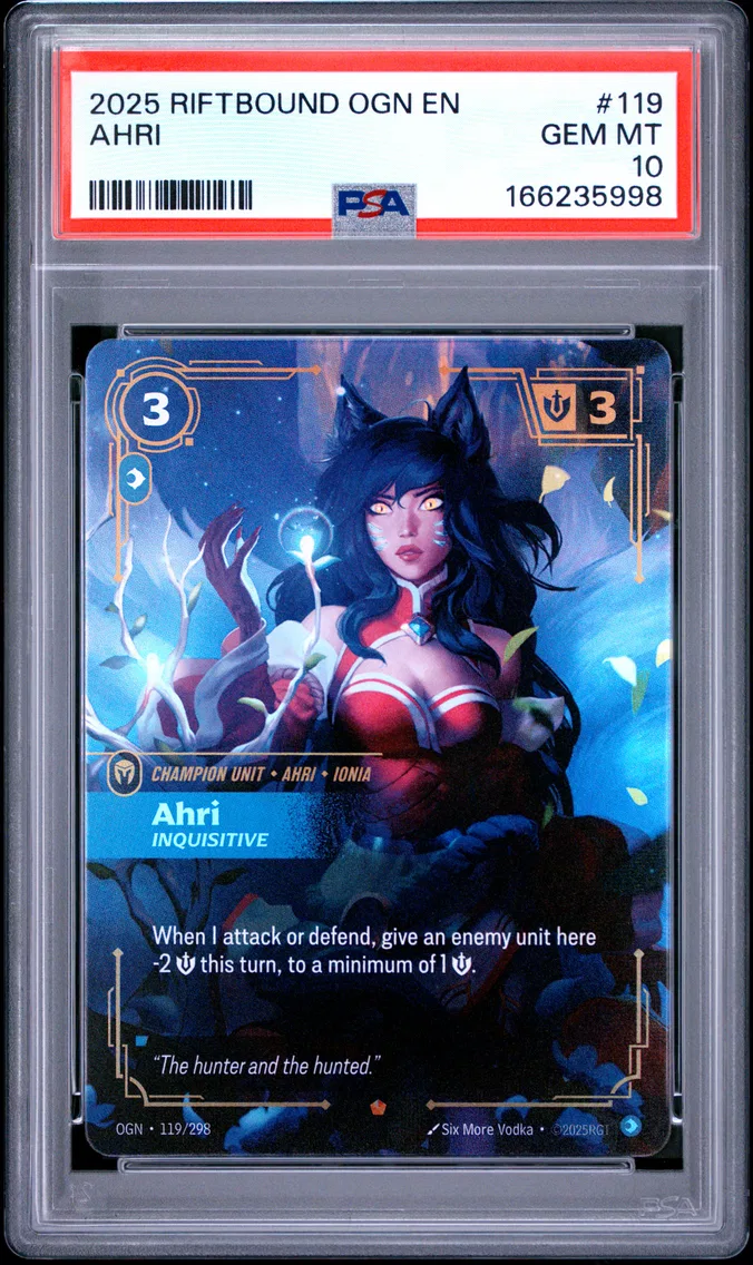 2025 #119 Ahri - Inquisitive PSA 10 Riftbound: League of Legends Ogn-Origins