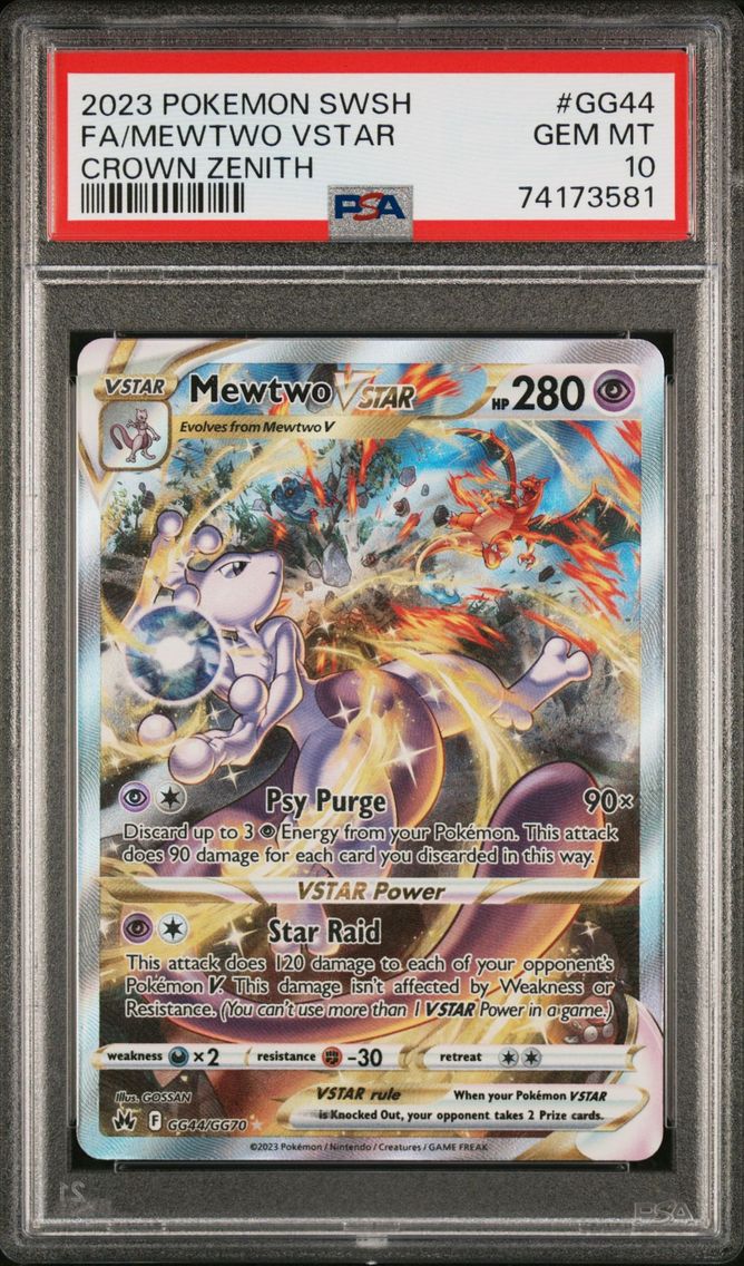 2023 #GG44 FULL ART/MEWTWO VSTAR PSA 10 POKEMON SWORD AND SHIELD CROWN ZENITH