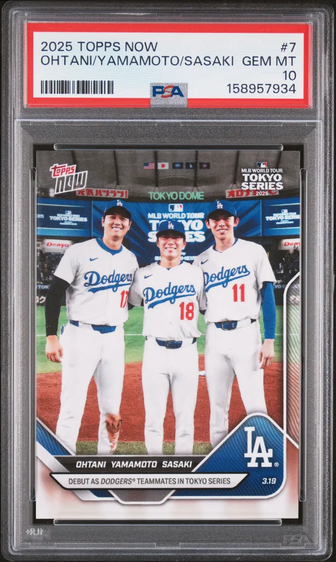 2025 #7 Roki Sasaki/Shohei Ohtani/Yoshinobu Yamamoto PSA 10 Topps Now