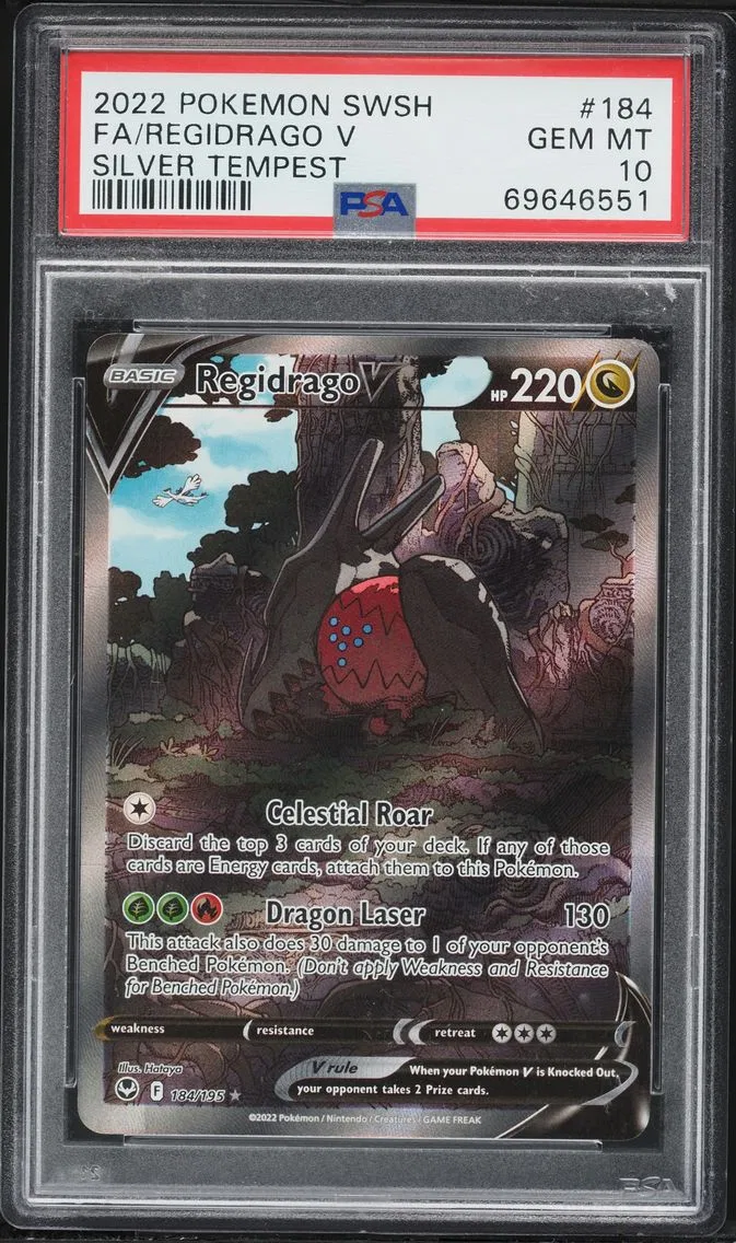 2022 #184 Full Art/Regidrago V PSA 10 Sword & Shield Silver Tempest Pokemon