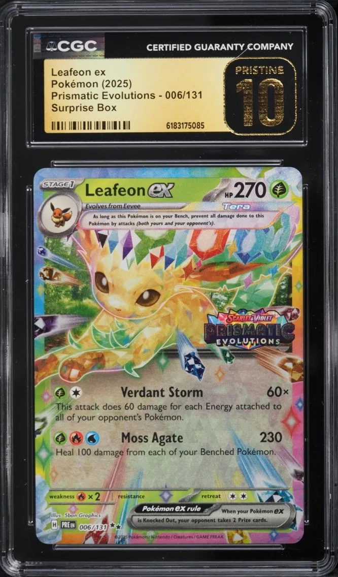 2025 Prismatic Evolutions - PRE EN - English Leafeon ex Pokemon SV Prismatic Evolutions Surprise Box Holo #006/131 CGC 10