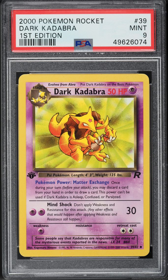 2000 #39 TEAM ROCKET 1ST EDITION DARK KADABRA PSA 9 POKEMON