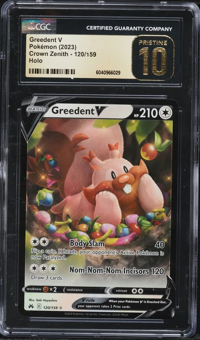 2023 #120 Greedent V CGC 10 Pristine Sword and Shield Crown Zenith Pokemon