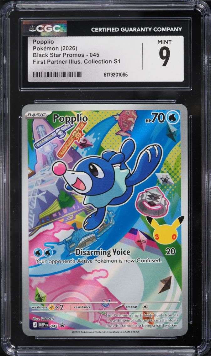 2026 Pokemon Mega Evolution Promo First Partner Illustration Full Art Popplio #45 CGC 9 MINT