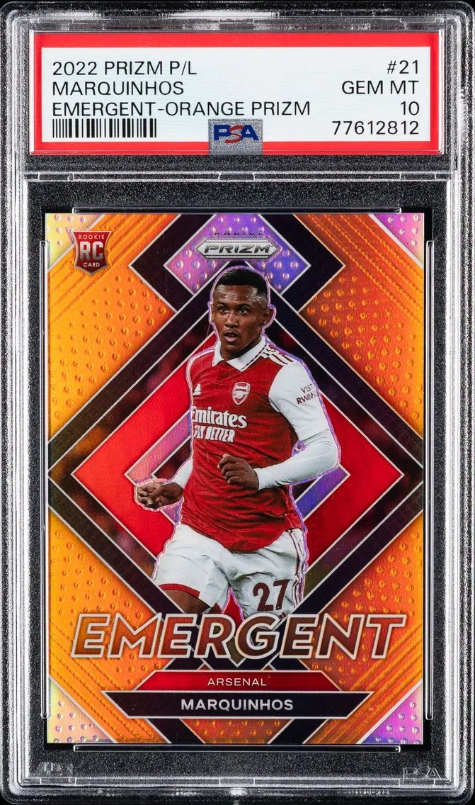 2022 #21 Marquinhos PSA 10 Panini Prizm Premier League Emergent Orange Prizm