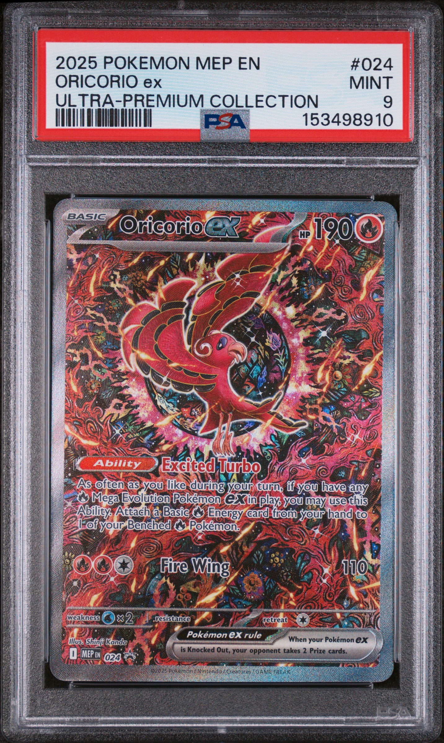 2025 #024 Oricorio Ex PSA 9 Mep En-Me Black Star Promo