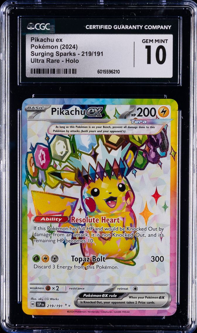 2024 #219 Pikachu ex CGC 10 Gem Mint Pokemon | Surging Sparks - Ultra Rare - Holo