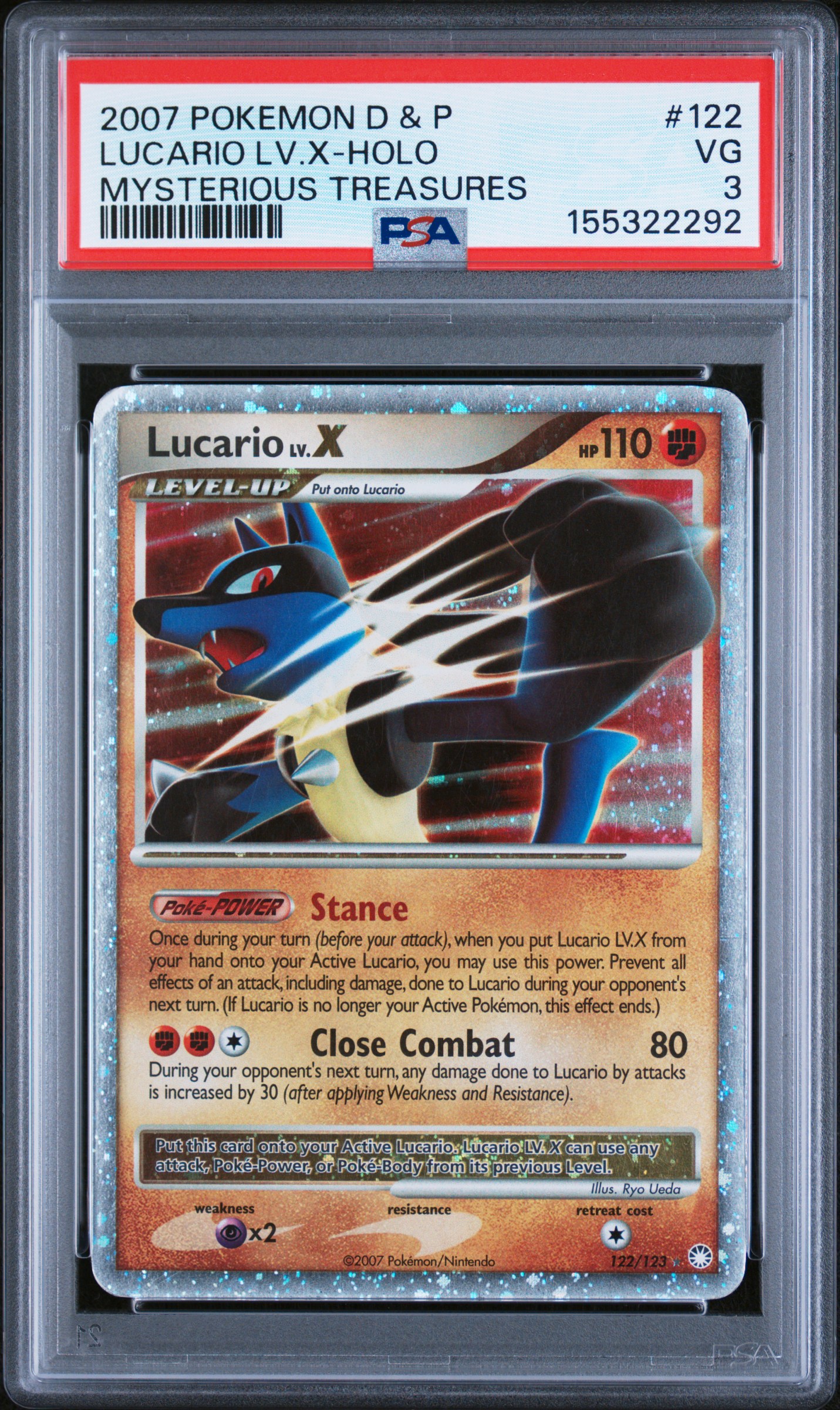2007 #122 Lucario Lv.X-Holo PSA 3 Diamond & Pearl Mysterious Treasures