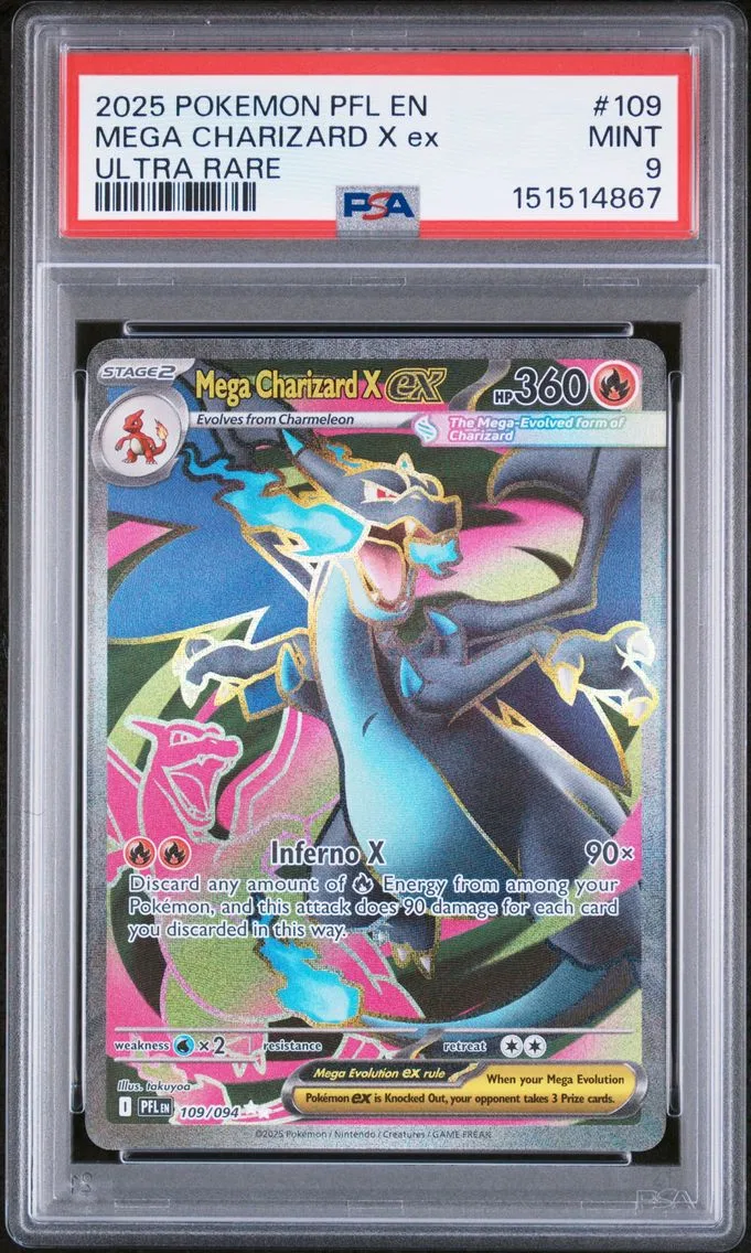 2025 #109 Mega Charizard X EX PSA 9 Pfl EN-Phantasmal Flames