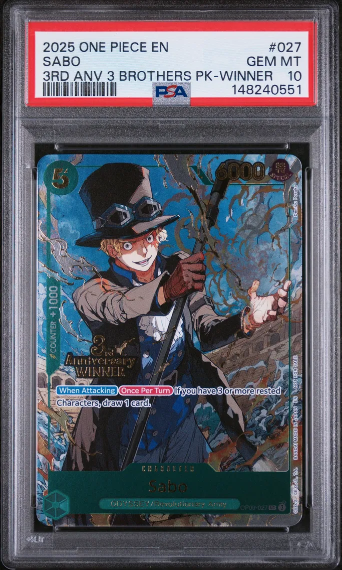 2025 #027 Sabo PSA 10 One Piece 3rd Anniversary Tournament 3 Brothers Pack