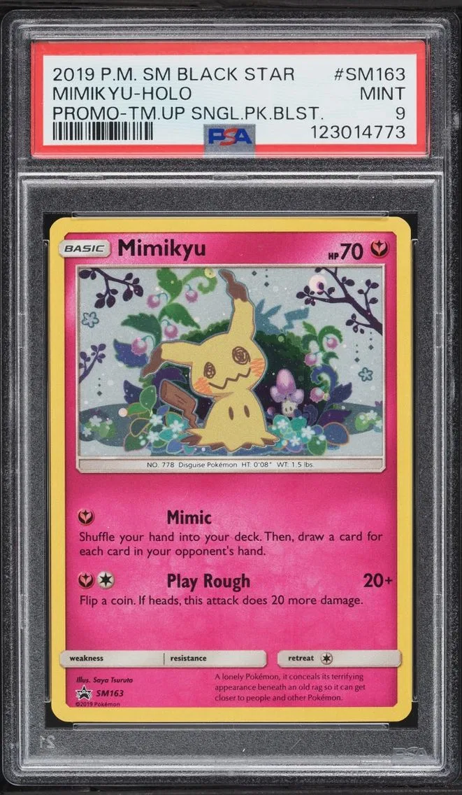 2019 Pokemon Sun & Moon Black Star Promo Team Up Holo Mimikyu #SM163 PSA 9 MINT