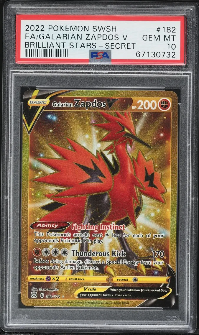 2022 #182 Full Art/Galarian Zapdos V PSA 10 Sword & Shield Brilliant Stars Pokemon