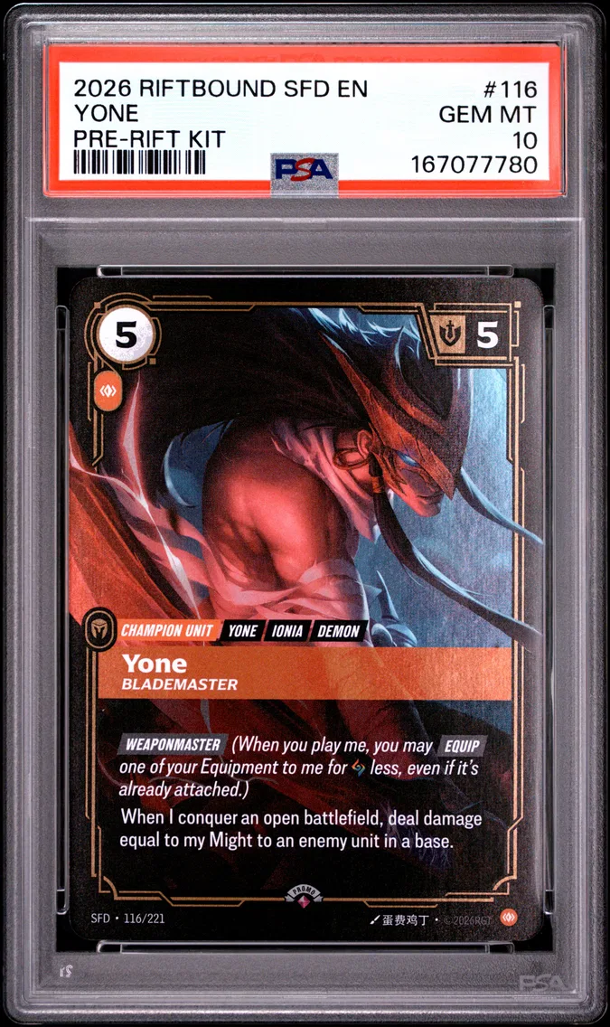 2026 #116 Yone - Blademaster PSA 10 Riftbound: League of Legends Sfd-Spiritforged