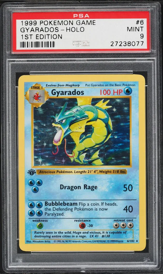 1999 #6 Gyarados PSA 9 Pokemon Base Set Shadowless 1st Edition Holo