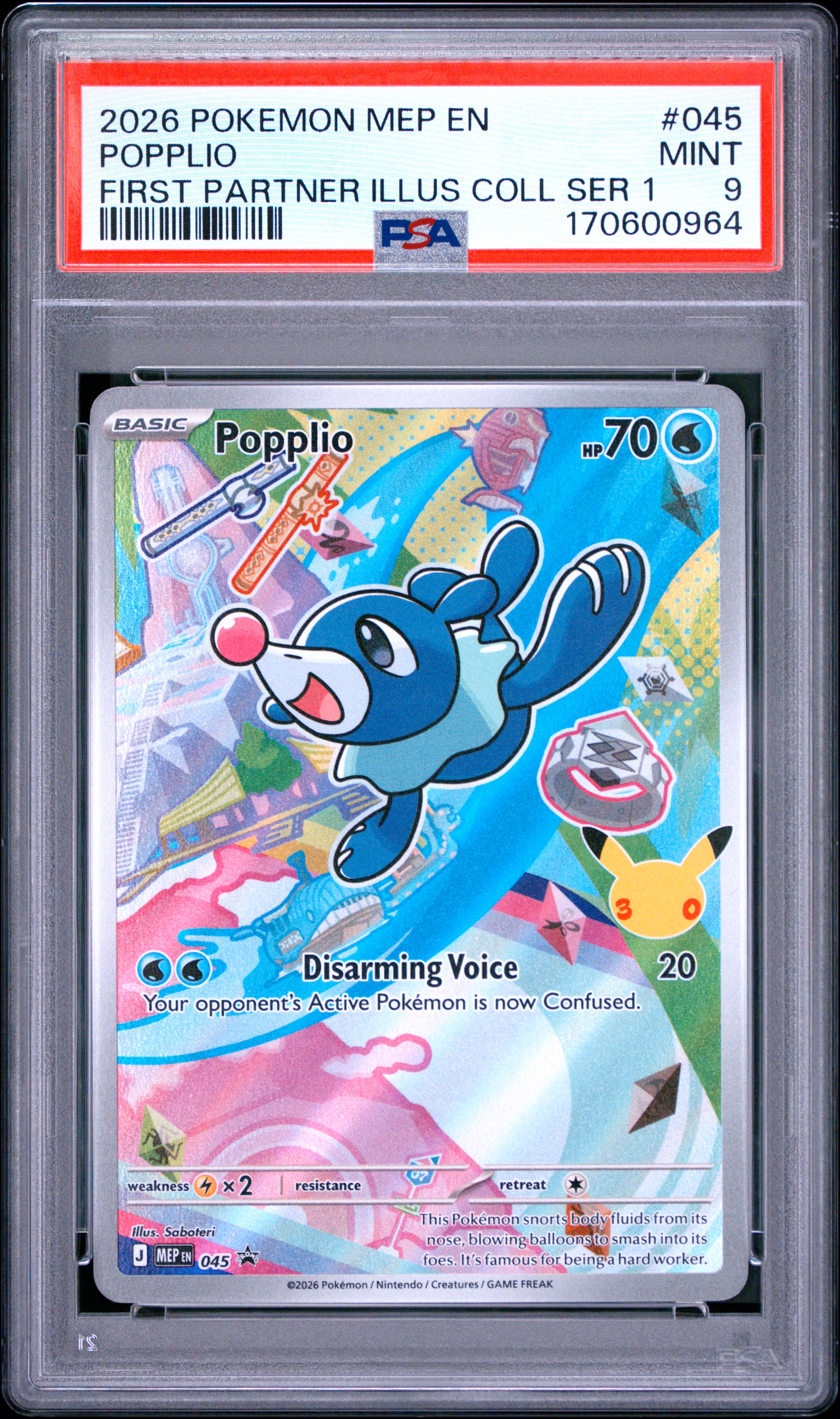2026 #045 Popplio PSA 9 Mep En-Me Black Star Promo