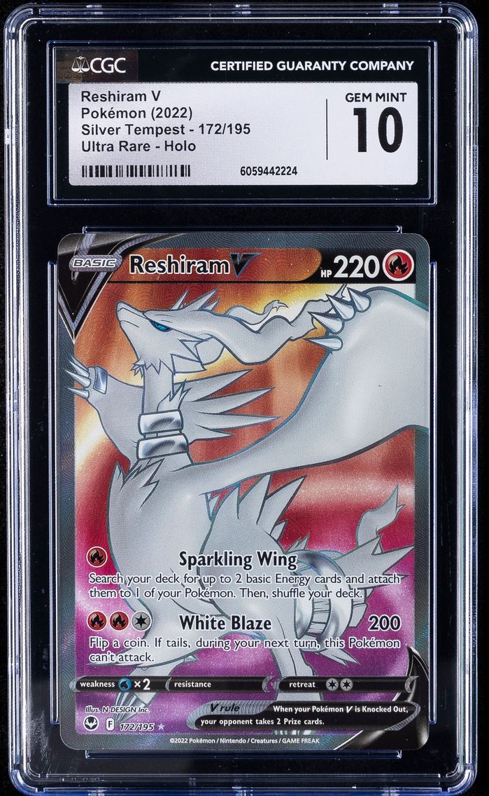 2022 #172 Full Art/Reshiram V CGC 10 Sword & Shield Silver Tempest Pokemon