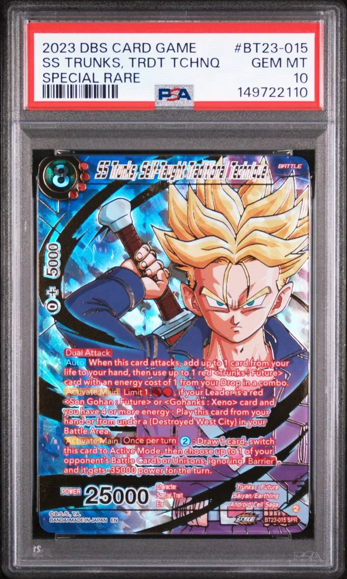 2023 #BT23-015 SS Trunks, Self-Taught Traditional Technique PSA 10 Dragon Ball Super Card Game Series 23 Perfect Combination