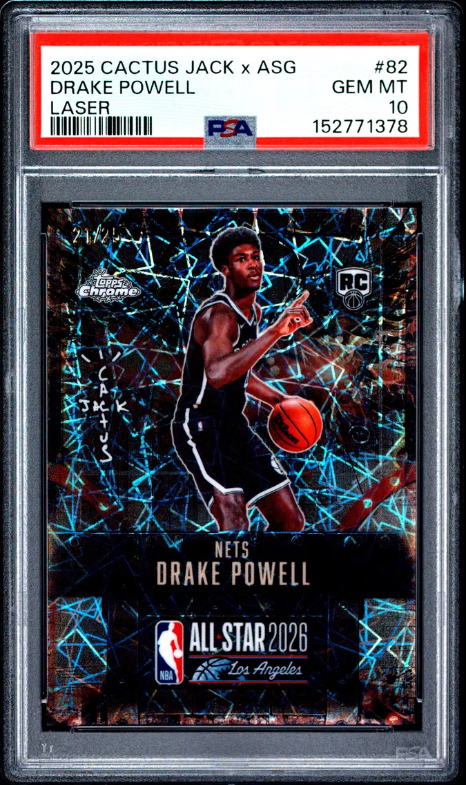 2025 #82 Drake Powell PSA 10 Topps Chrome Cactus Jack X NBA All-Star Game