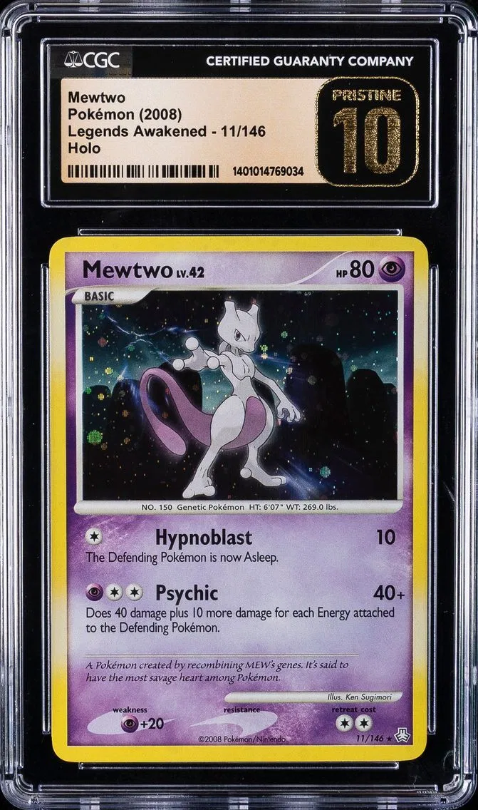 2008 #11 Mewtwo-Holo CGC 10 Pristine Diamond & Pearl Legends Awakened Pokemon