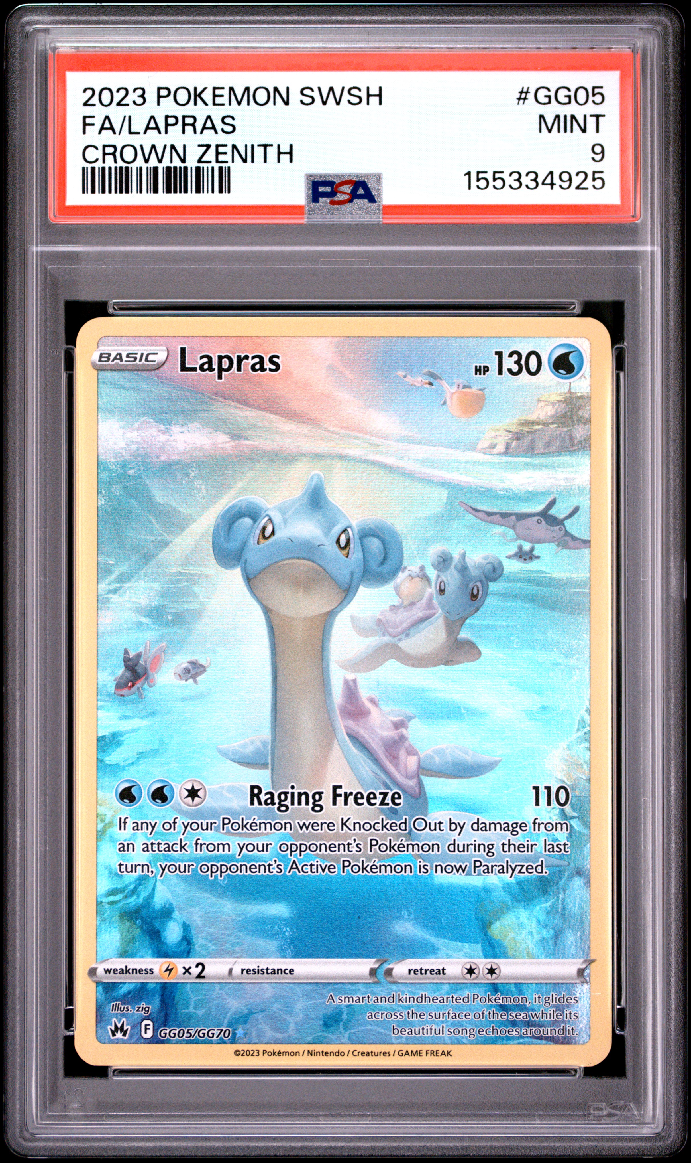 2023 #Gg05 Full Art/Lapras PSA 9 Sword And Shield Crown Zenith