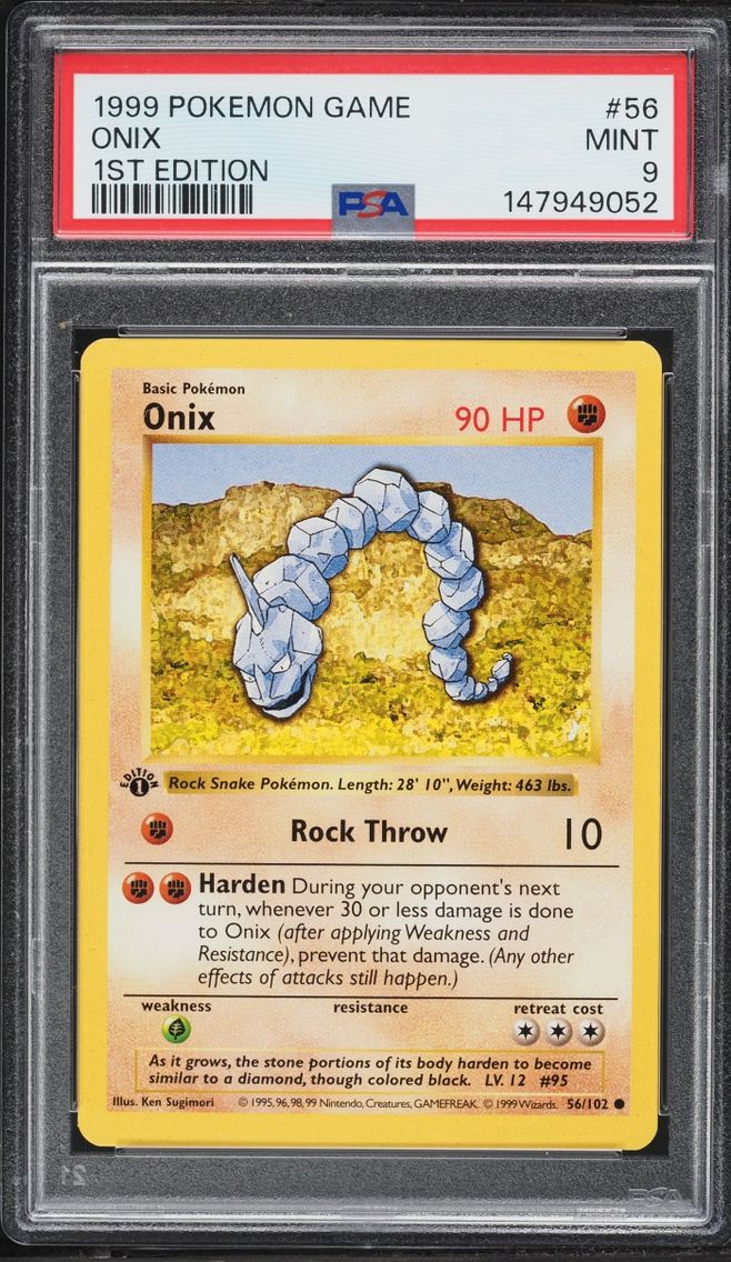 1999 Pokemon Base Set Shadowless 1st Edition Onix #56 PSA 9 MINT