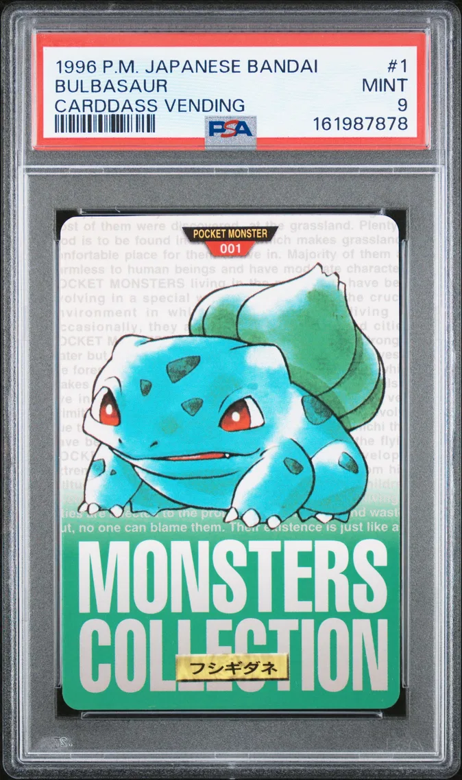 1996 Pokemon Japanese Bandai Carddass Vending Bulbasaur Japanese Bandai Carddass Vending #1 PSA 9
