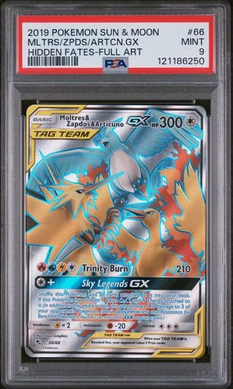 2019 #66 Full Art/Moltres & Zapdos & Articuno GX PSA 9 Sun & Moon Hidden Fates