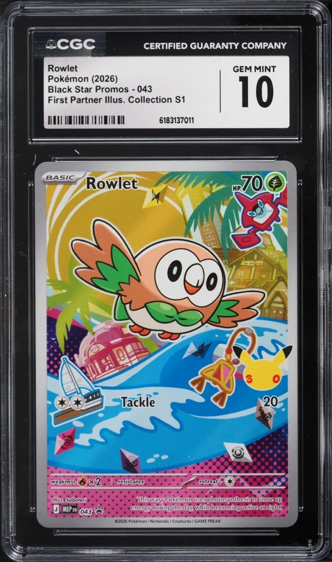 2026 Pokemon Mega Promo First Partner Illustration S1 Full Art Rowlet #43 CGC 10 GEM MINT