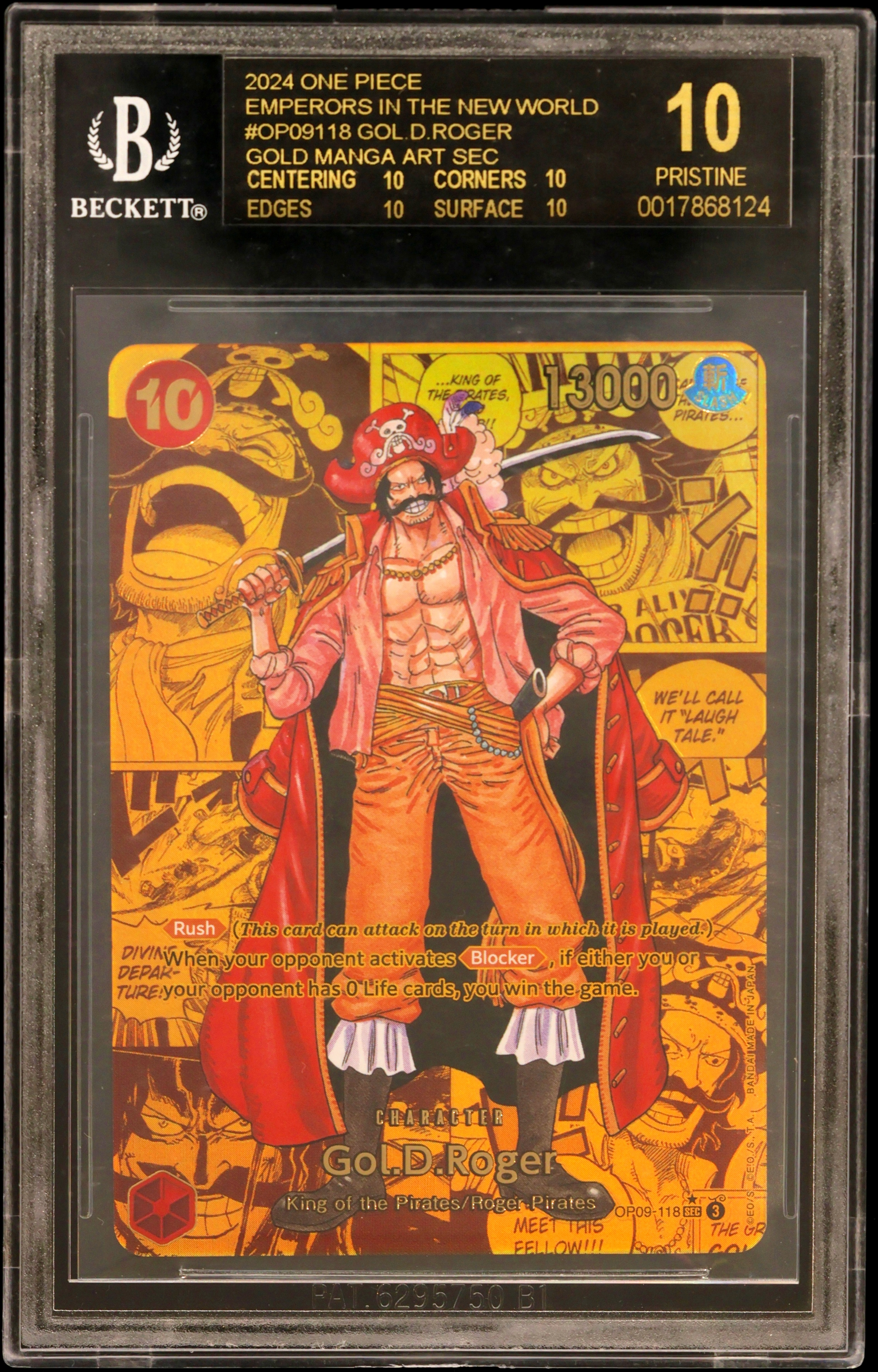 2024 #OP09118 Gol.D.Roger GOLD MANGA ART SEC BGS 10 One Piece Card Game Emperors in the New World