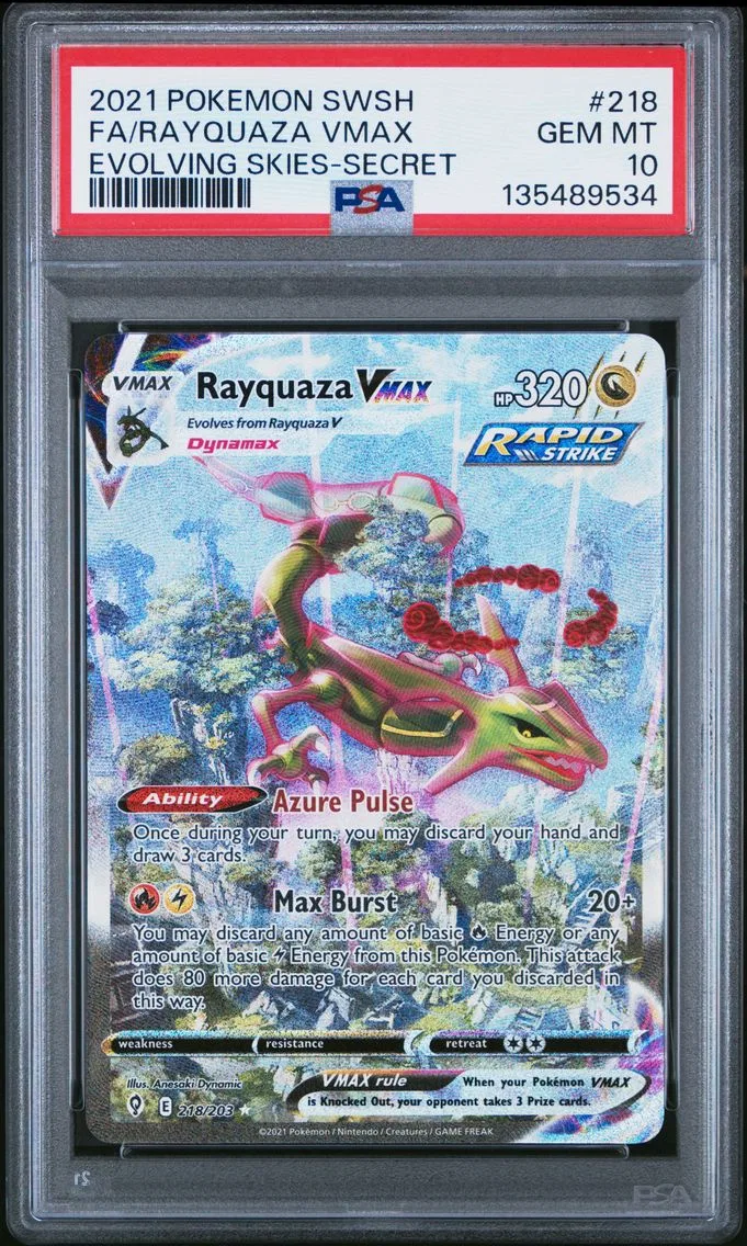 2021 #218 Full Art/Rayquaza Vmax PSA 10 Sword & Shield Evolving Skies