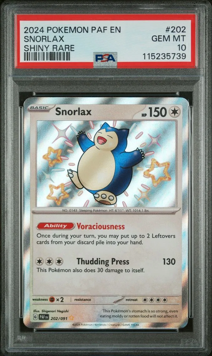 2024 #202 Snorlax PSA 10 Paf EN-Paldean Fates