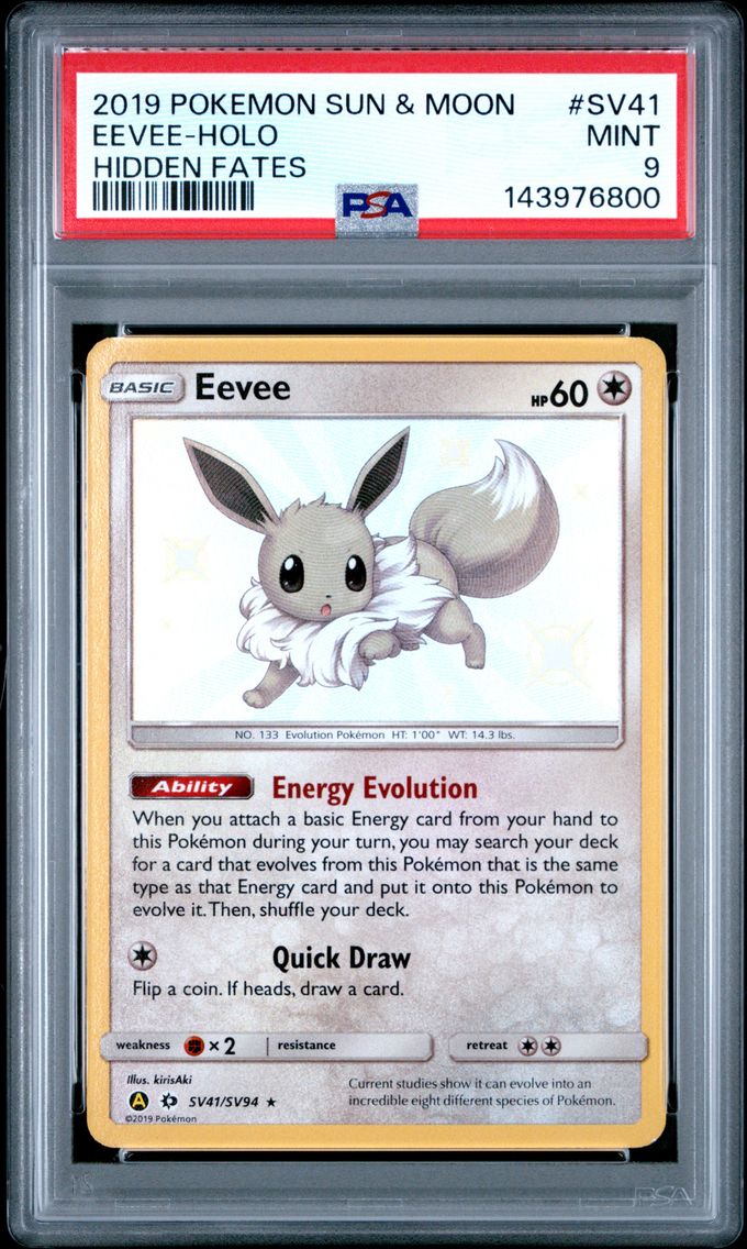 2019 #SV41 Eevee-Holo PSA 9 Sun & Moon Hidden Fates Pokemon