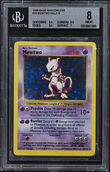 1999 #10 Mewtwo HOLO R BGS 8 Base Shadowless