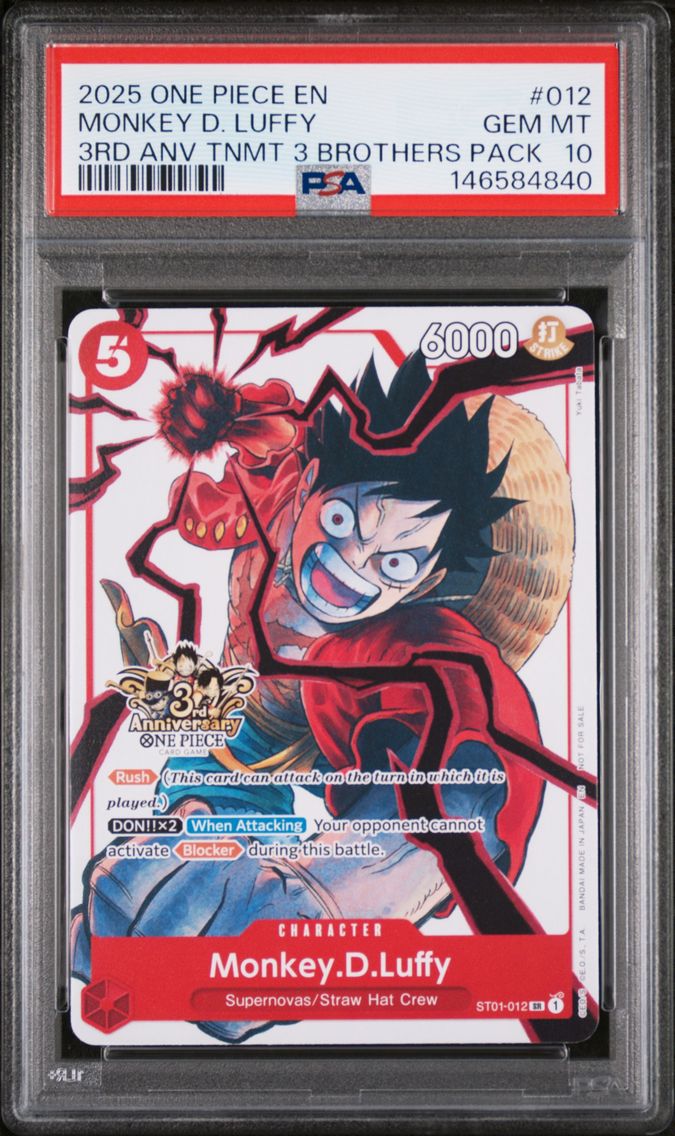 2025 #012 Monkey D. Luffy PSA 10 One Piece 3rd Anniversary Tournament 3 Brothers Pack