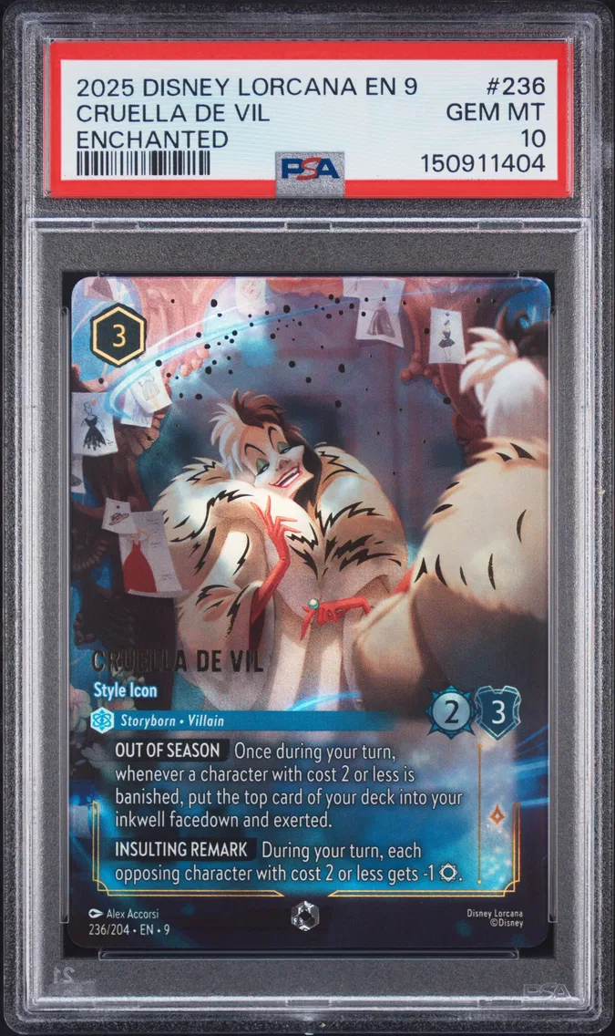 2025 #236 Cruella de Vil - Style Icon PSA 10 Disney Lorcana EN 9-Fabled