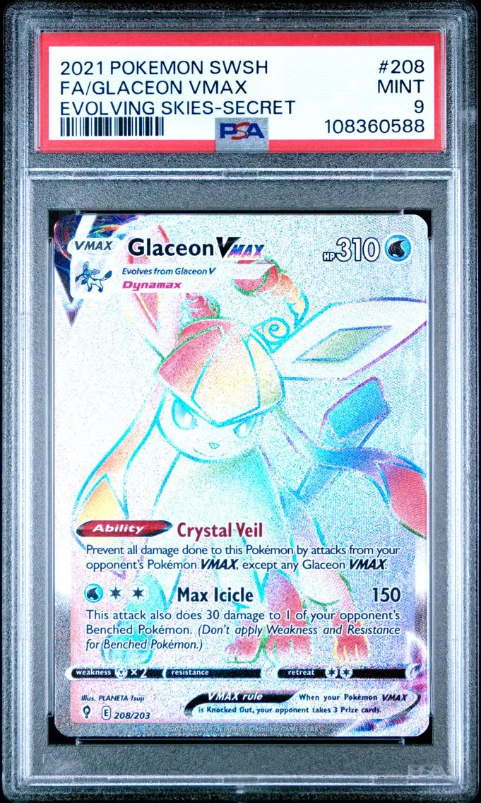 2021 #208 Full Art/Glaceon Vmax PSA 9 Sword & Shield Evolving Skies