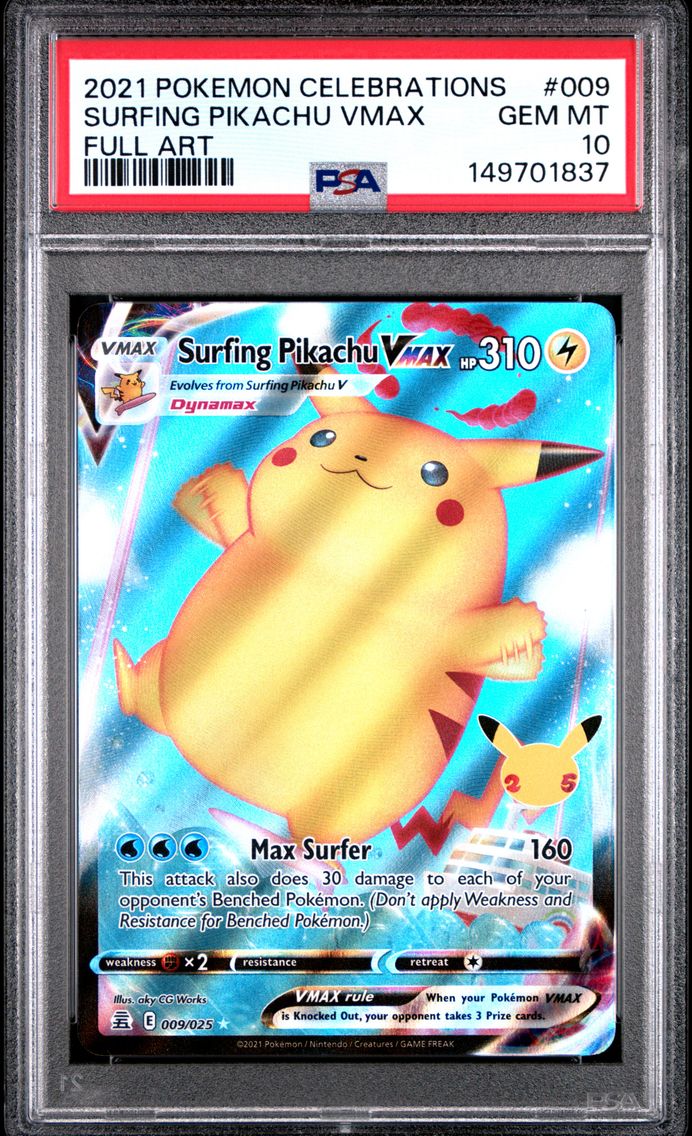 2021 #009 Full Art/Surfing Pikachu Vmax PSA 10 Celebrations