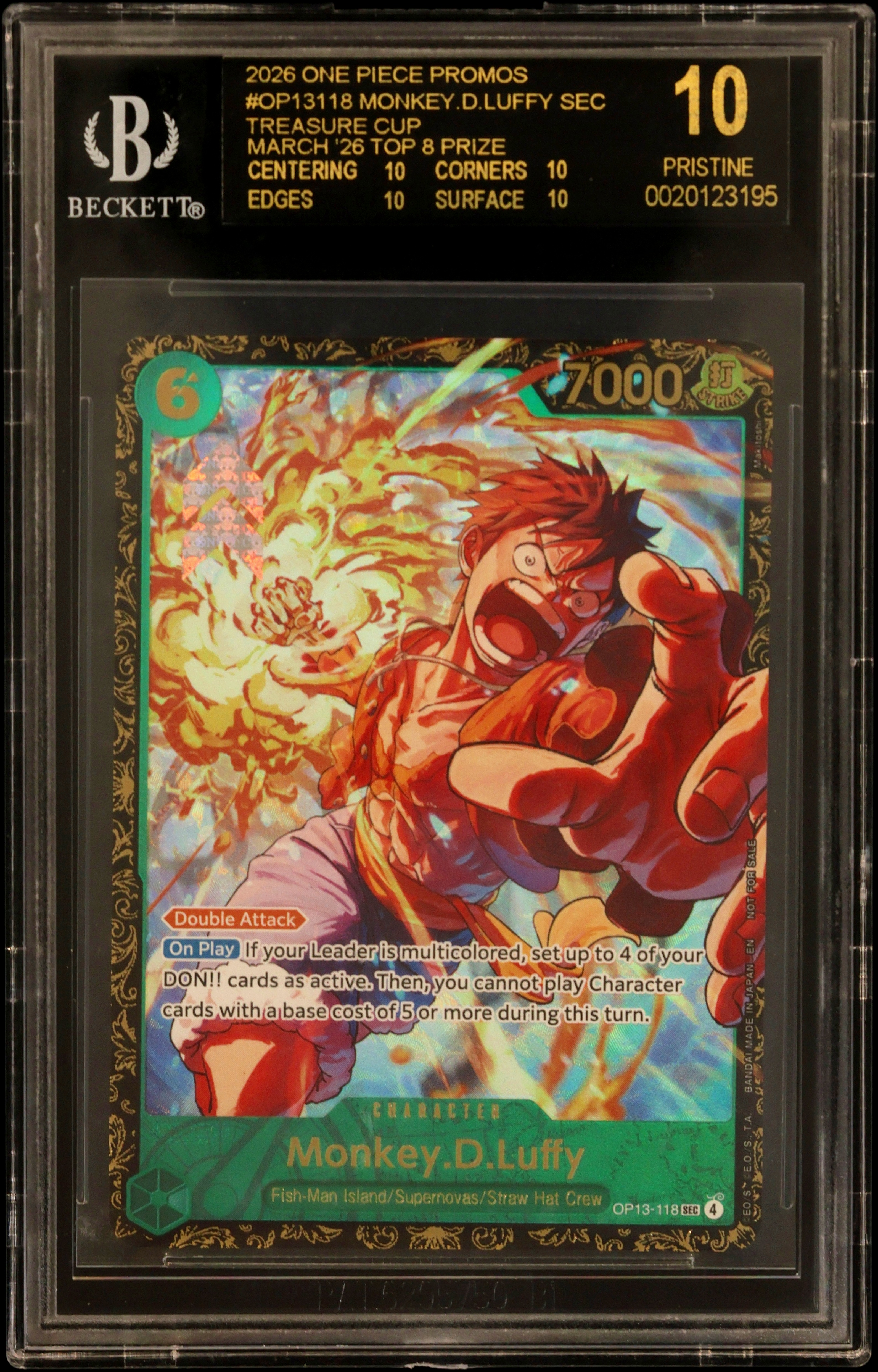 2026 #OP13118 Monkey.D.Luffy SEC/(Treasure Cup March '26 Top 8 Prize) BGS 10 One Piece Card Game Promos