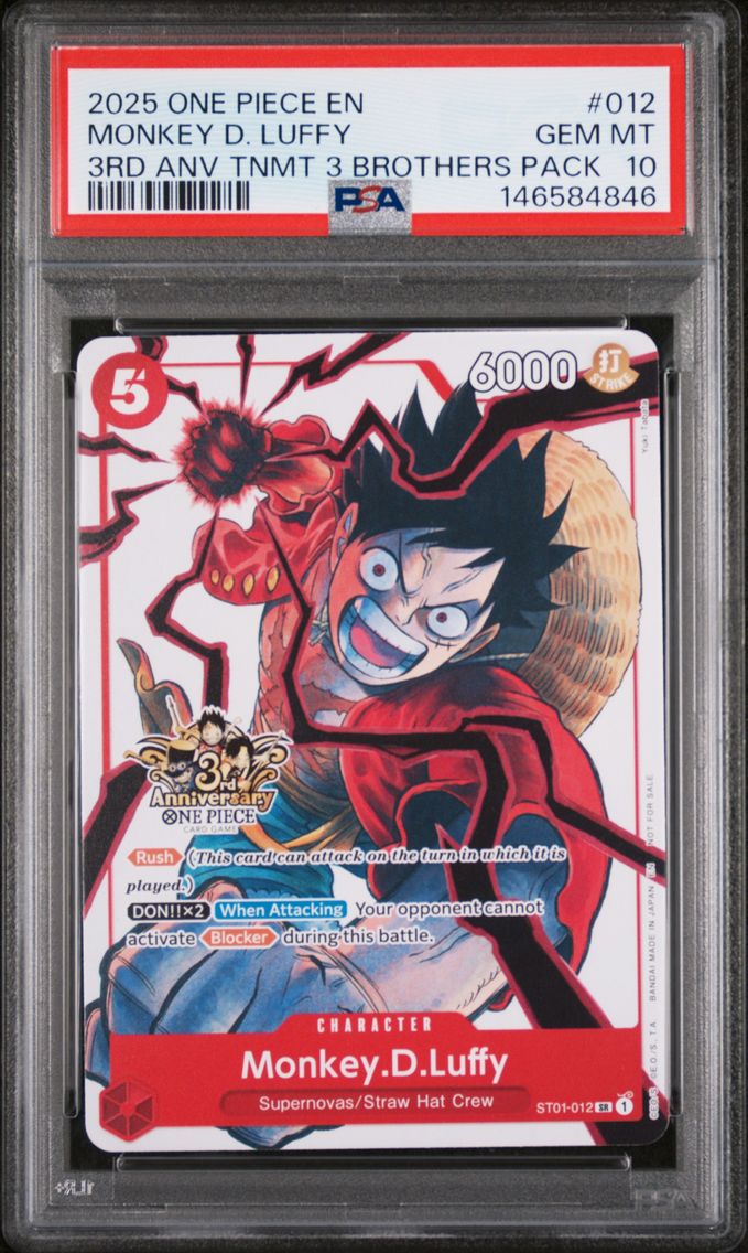 2025 #012 Monkey D. Luffy PSA 10 One Piece 3rd Anniversary Tournament 3 Brothers Pack