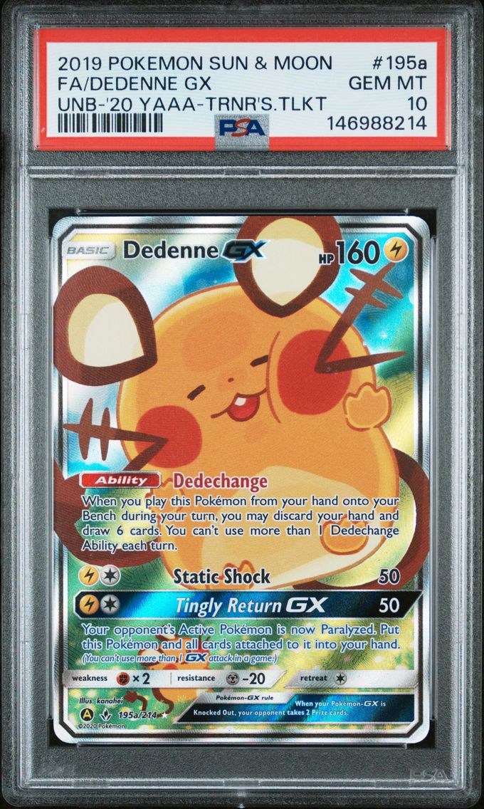 2019 #195a Full Art/Dedenne GX PSA 10 Sun & Moon Unbroken Bonds