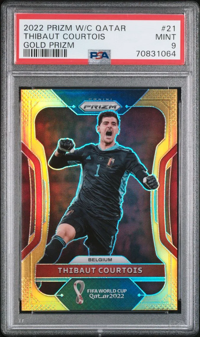 2022 #21 Thibaut Courtois PSA 9 Panini Prizm World Cup Qatar