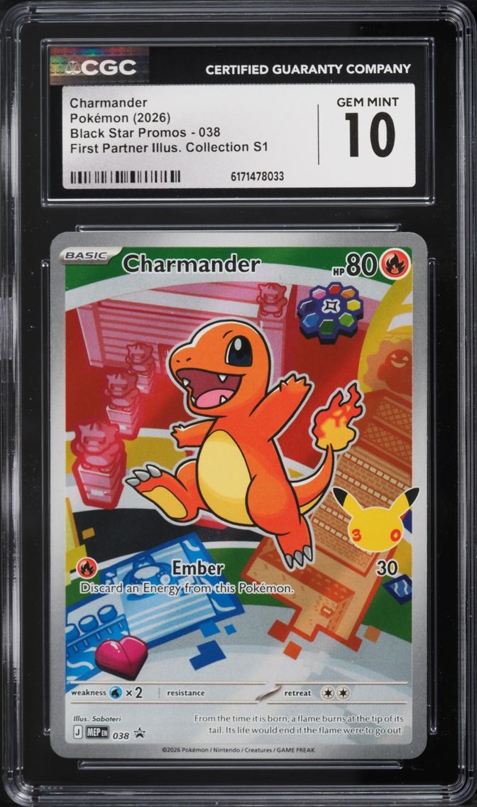 2026 Pokemon Mega Evolution Promo First Partner Illustration S1 Full Art Charmander #38 CGC 10