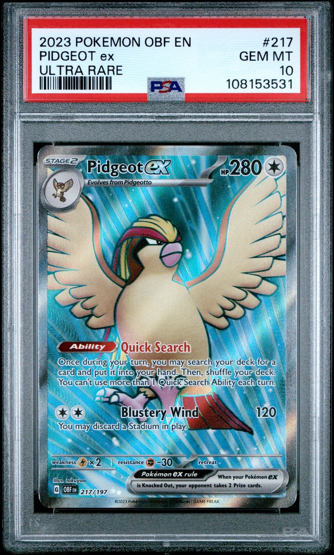 2023 #217 PIDGEOT EX PSA 10 OBF EN-OBSIDIAN FLAMES POKEMON