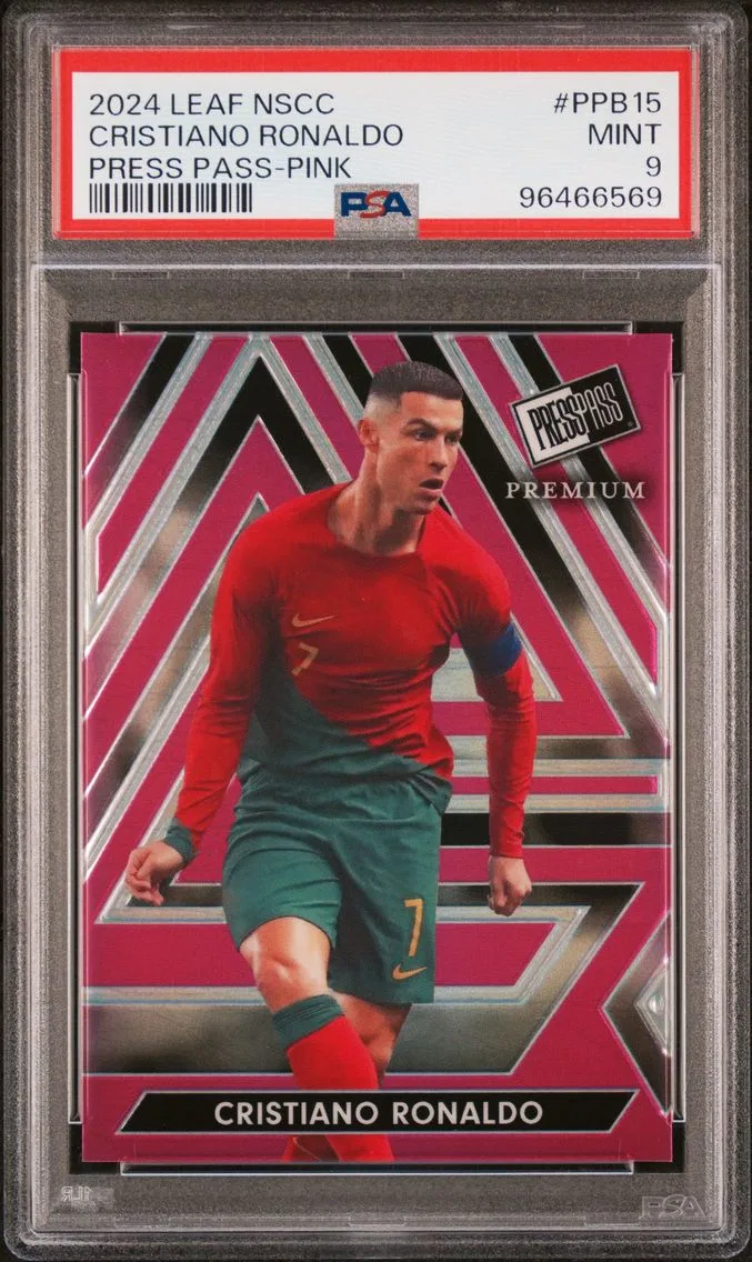 2024 #PPB15 Cristiano Ronaldo PSA 9 Leaf National Sports Collectors Convention Press Pass