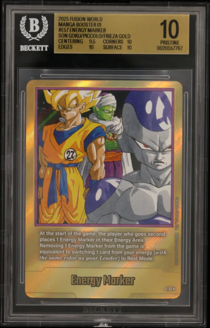 2025 #E57 Energy Marker (Son Goku/Piccolo/Frieza) GOLD BGS 10 Dragon Ball Super Card Game Fusion World Manga Booster 01