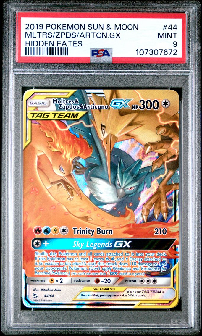 2019 #44 Moltres & Zapdos & Articuno GX PSA 9 Sun & Moon Hidden Fates Pokemon