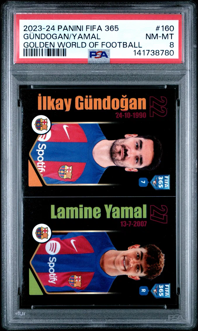 2023 #160 Ilkay Gündogan/Lamine Yamal PSA 8 Panini FIFA 365 the Golden World of Football